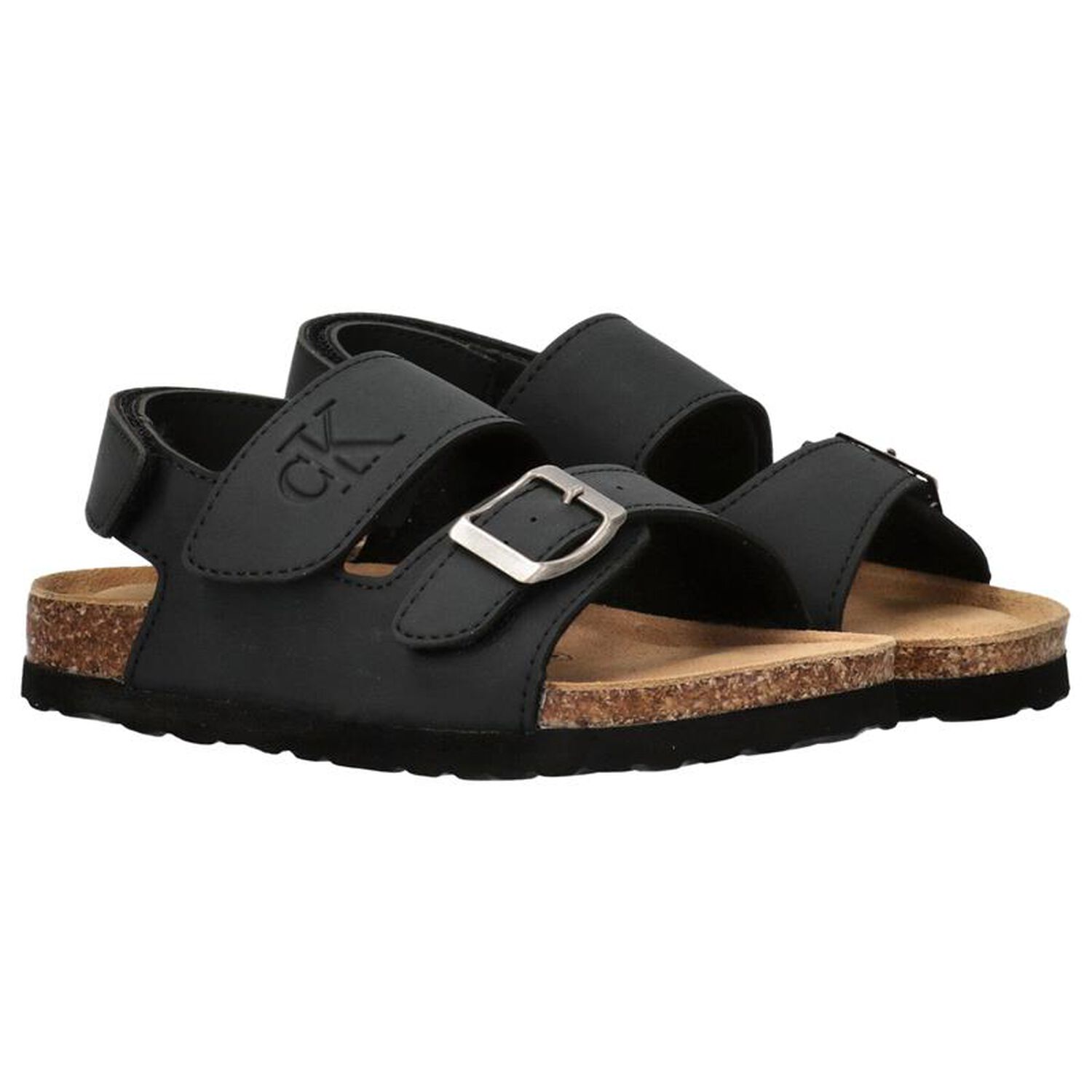 Boys Black Logo Sandals, 1, hi-res