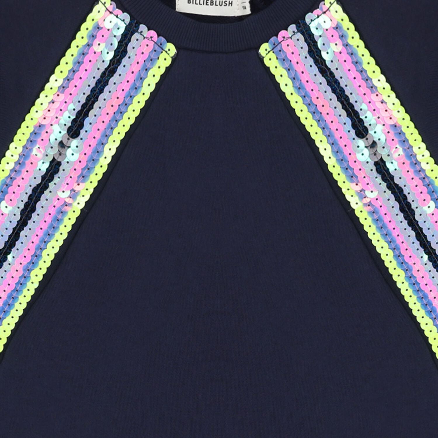Girls Navy Blue Sequin Sweatshirt Dress , 1, hi-res
