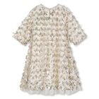 Girls Beige Sequin Fringe Mesh Dress, 1, hi-res