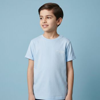 تيشيرت باللون الازرق بالشعار للأولاد الصغار