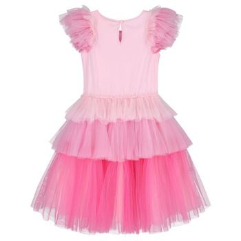 Girls Pink Embellished Ruffle Tulle Dress