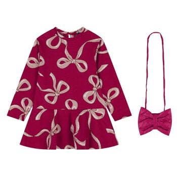 Girls Burgundy Jacquard Dress Set