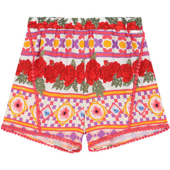 Girls Red & White Floral Shorts