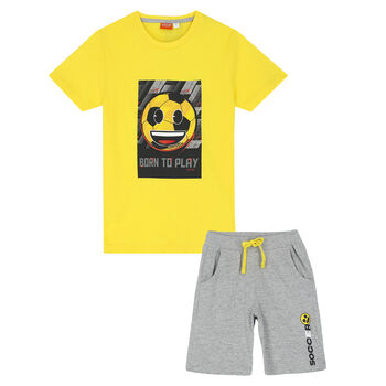 Boys Yellow & Grey Emoji Shorts Set