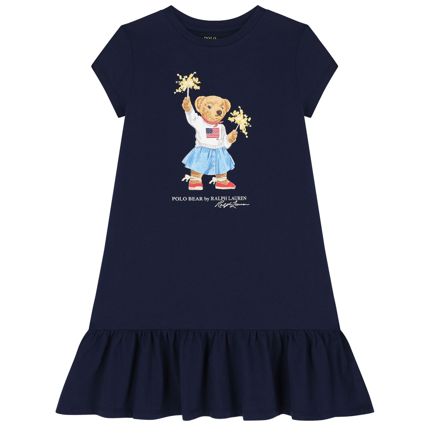 Girls Navy Blue Polo Bear Dress, 1, hi-res