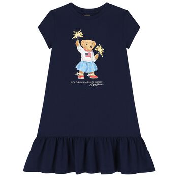 Girls Navy Blue Polo Bear Dress