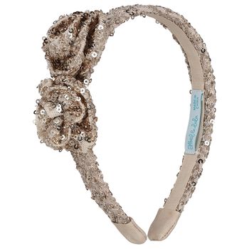 Girls Beige & Gold Sequin Headband