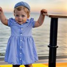 طقم فستان بولو للبنات بالشعار باللون الأزرق, 1, hi-res