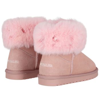 Girls Pink Suede & Faux Fur Boots