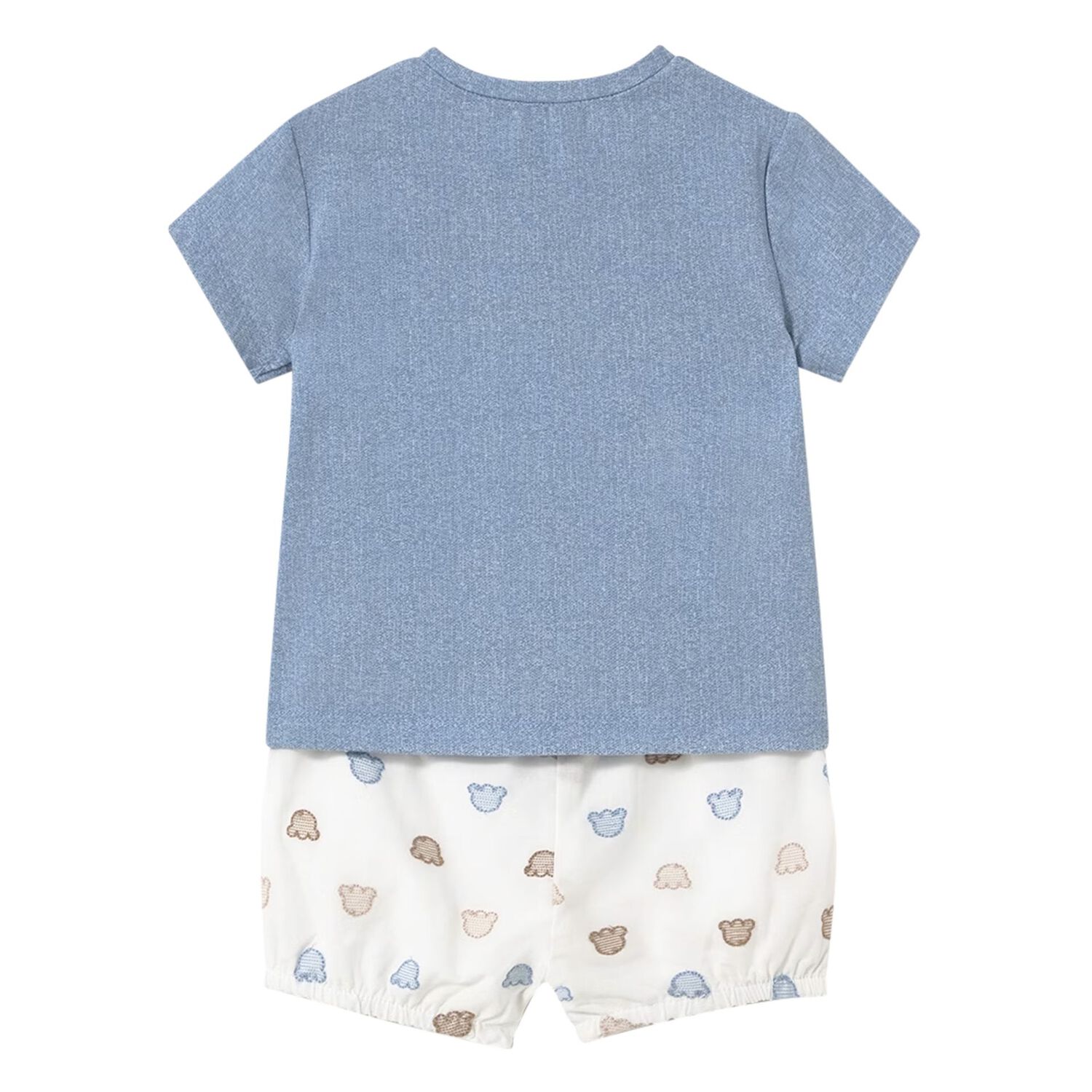 Baby Boys Blue & White Cotton Teddy Shorts Set, 1, hi-res