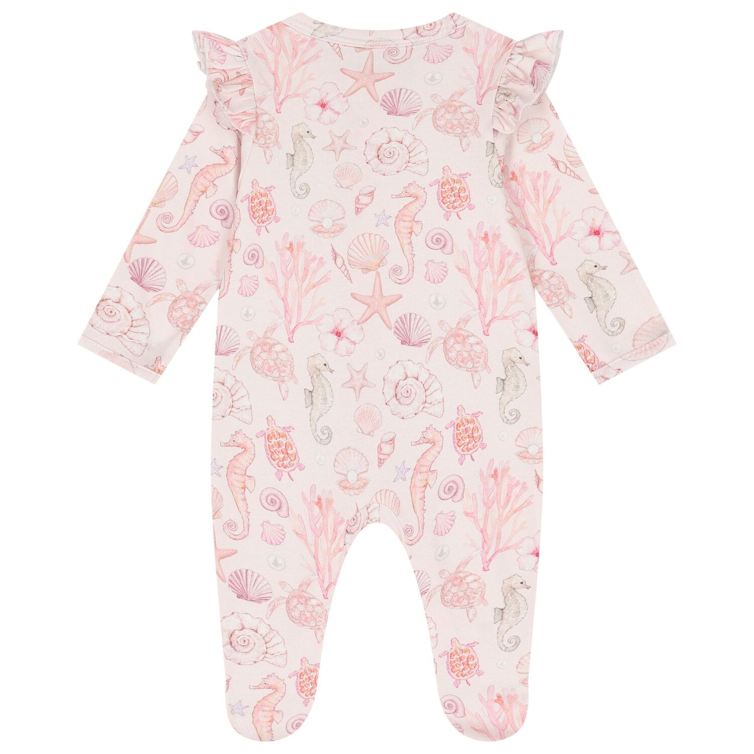 Baby Girls Pink Coral Shells Babygrow Gift Set , 1, hi-res