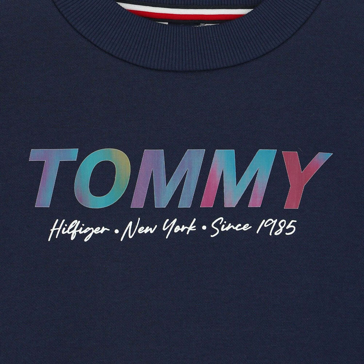 Girls Navy Holographic Logo Sweatshirt Dress, 1, hi-res image number null