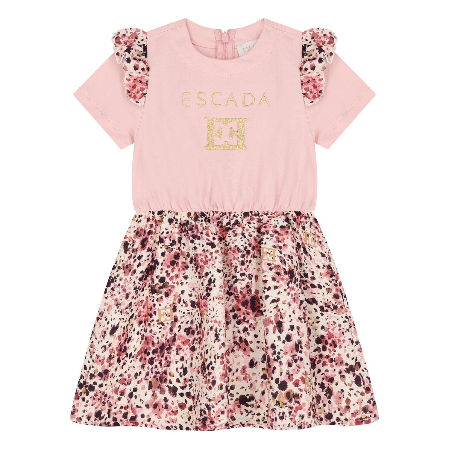Younger Girls Pink Logo Ruffled Dress, 2, hi-res