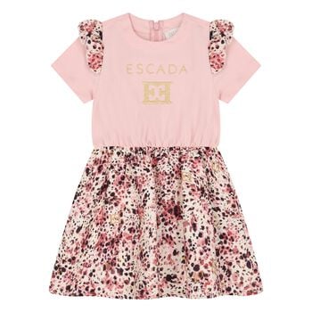 Younger Girls Pink Logo Ruffled Dress