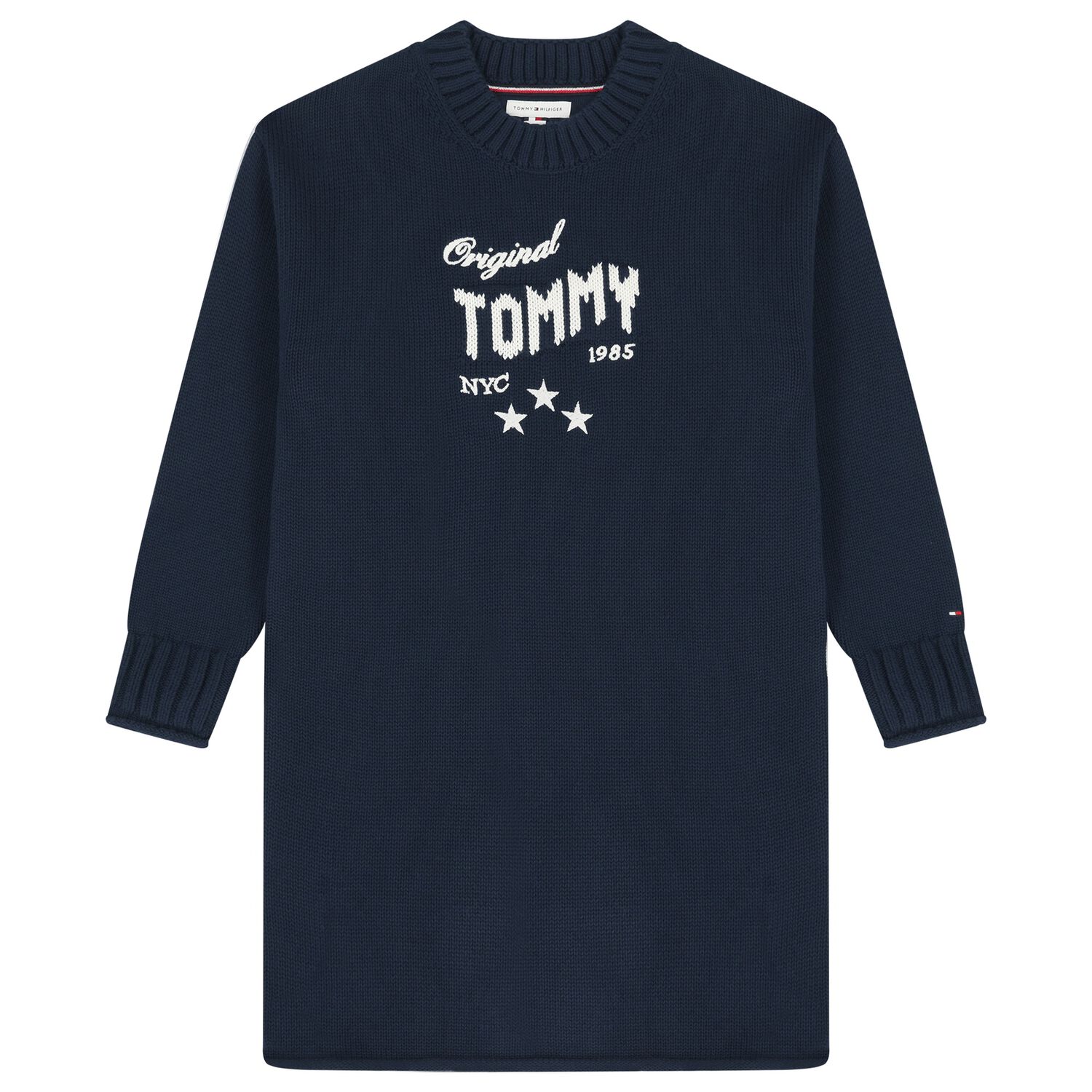 Girls Navy Blue Logo Knitted Jumper Dress, 1, hi-res