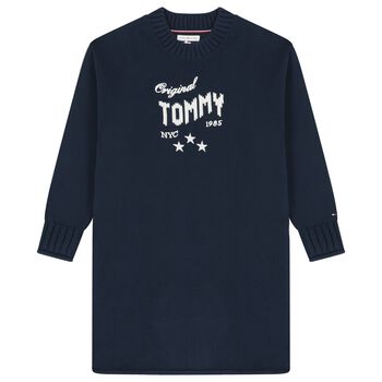 Girls Navy Blue Logo Knitted Jumper Dress
