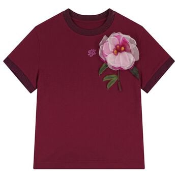 Girls Burgundy Peony T-Shirt