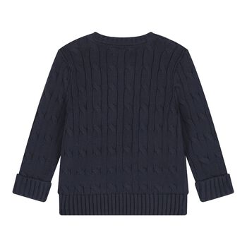 Navy Blue Logo Cable Baby Knit Jumper, 1 Navy Blue Logo Cable Baby Knit Jumper