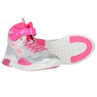 Girls Silver & Pink Faux Leather Trainers, 1, hi-res