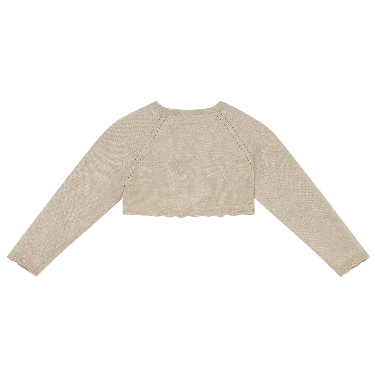 Younger Girls Beige Knitted Cardigan, 1, hi-res