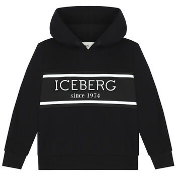 Boys Black Logo Hooded Top