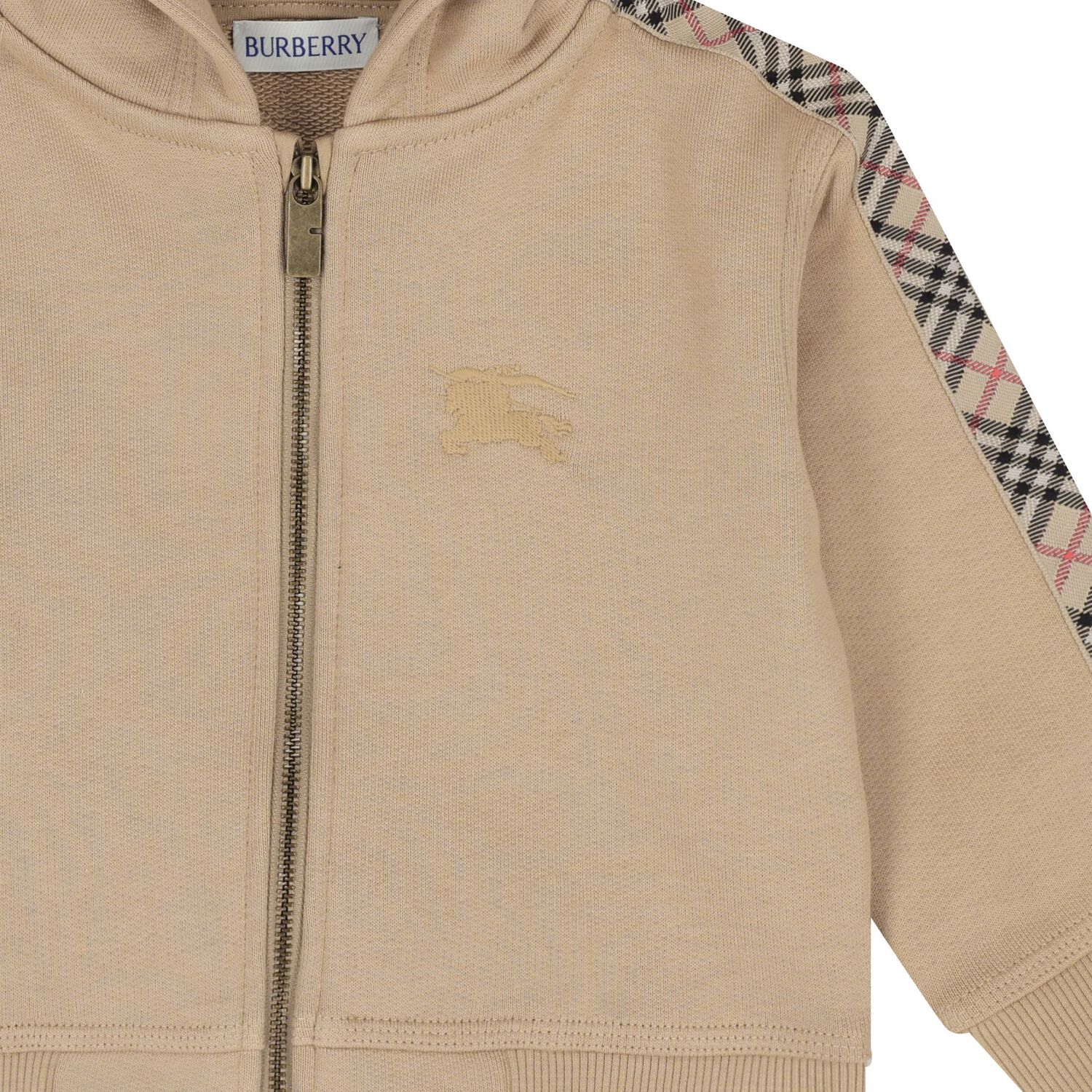 هودي بغطاء رأس وسحاب للأطفال بشعار منقوش باللون البيج, 1, hi-res image number null