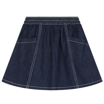 Girls Navy Blue Denim Logo Skirt