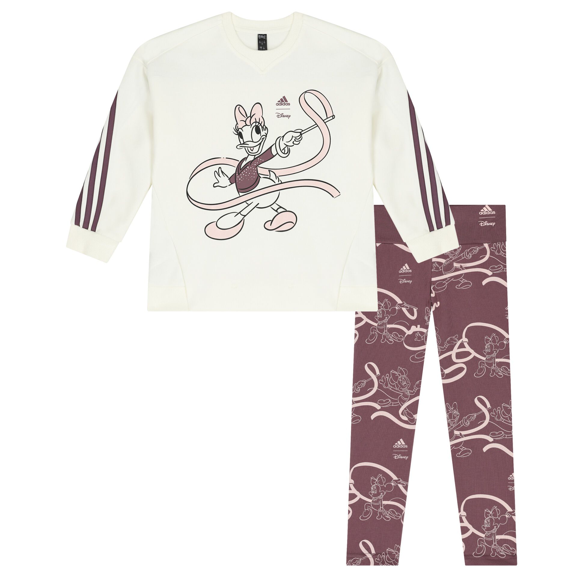 Adidas Kids Girls Ivory Purple Daisy Duck Logo Leggings Set Junior Couture Bahrain