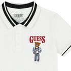 Boys White Teddy Bear Logo Polo Shirt, 1, hi-res