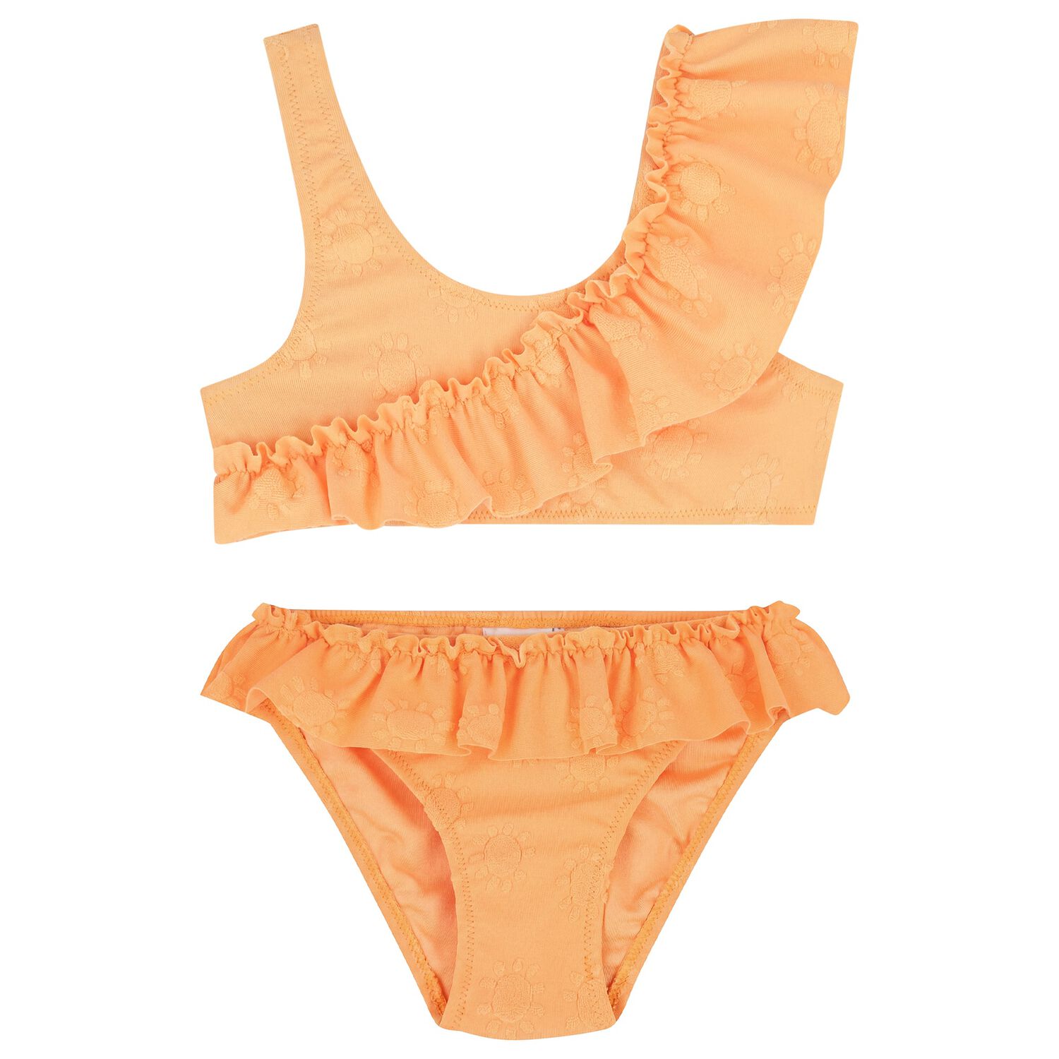 Girls Orange Ruffled Bikini, 1, hi-res