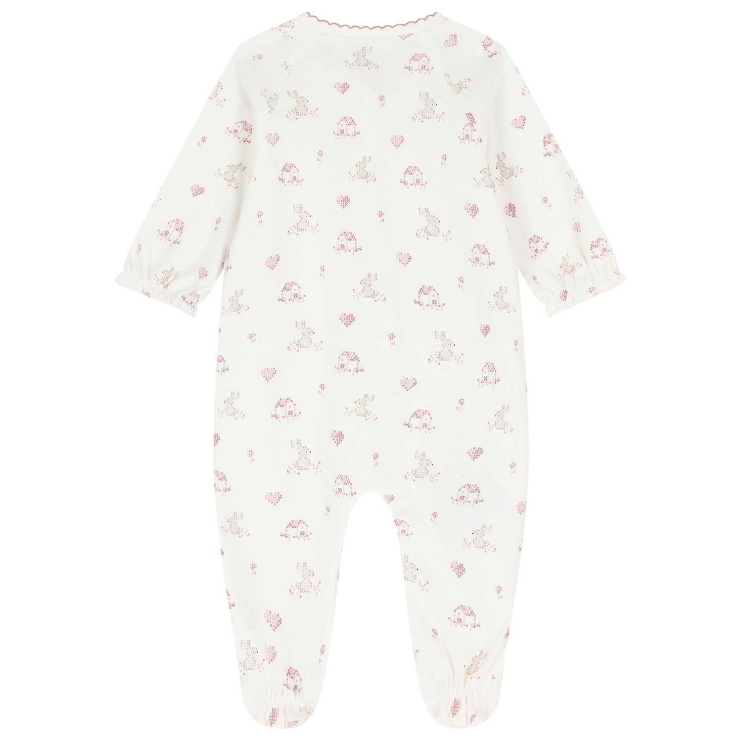 Baby Girls Ivory & Pink Bunny Babygrows ( 2-Pack ), 3, hi-res