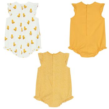 Baby Girls Yellow & White Rompers ( 3-Pack )