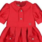 Bany Girls Red Satin Jacquard Logo Dress, 1, hi-res