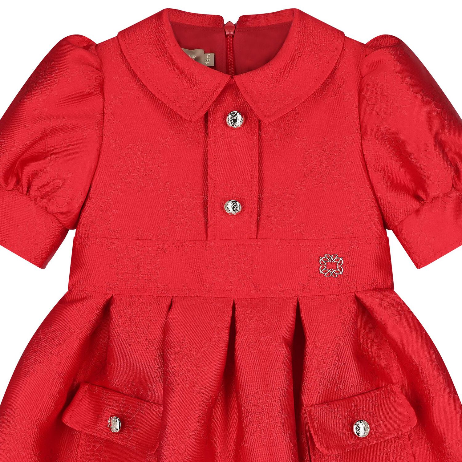Bany Girls Red Satin Jacquard Logo Dress, 1, hi-res