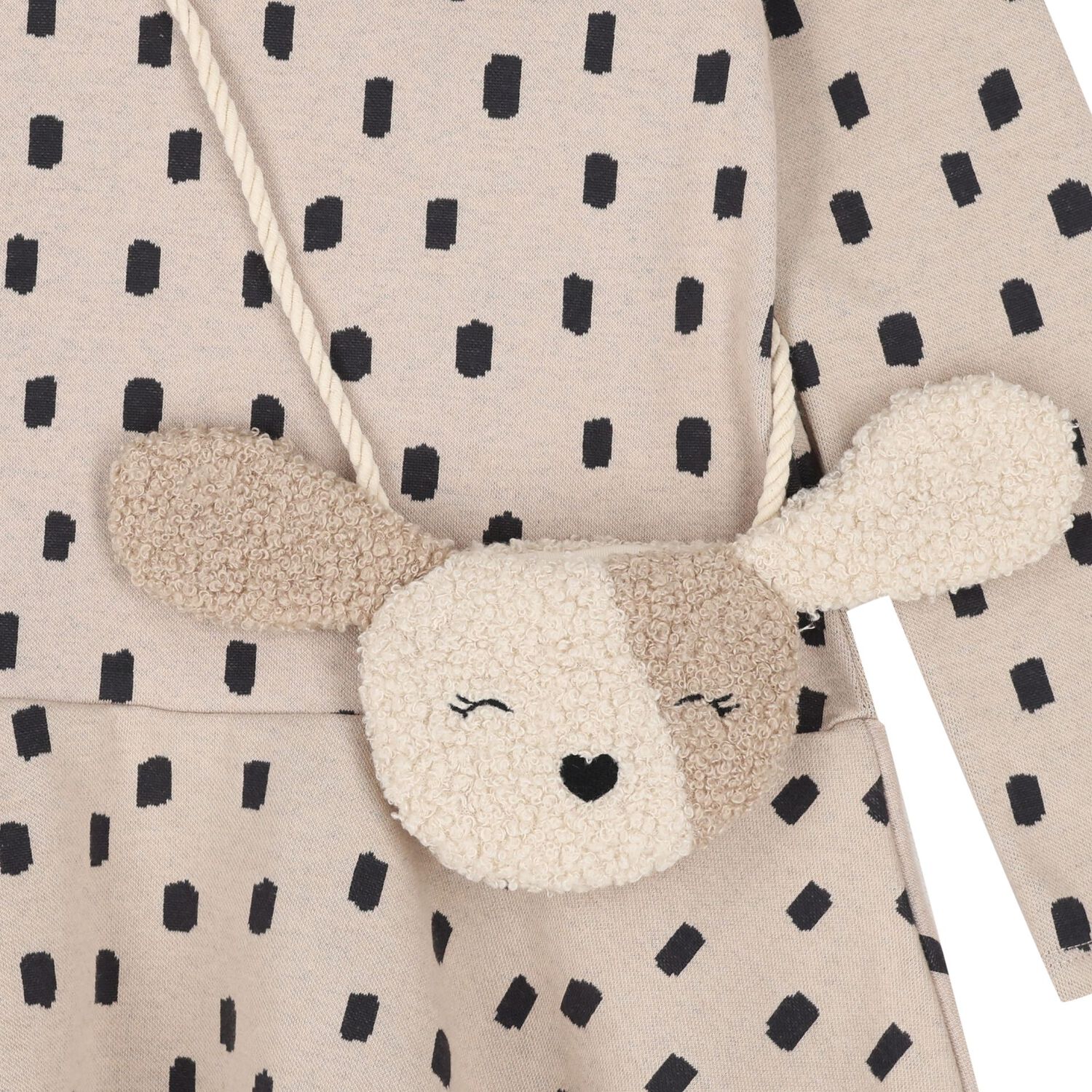 Girls Beige & Black Spot Dress Set, 2, hi-res