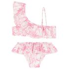Girls White & Pink Palm Tree Bikini, 1, hi-res