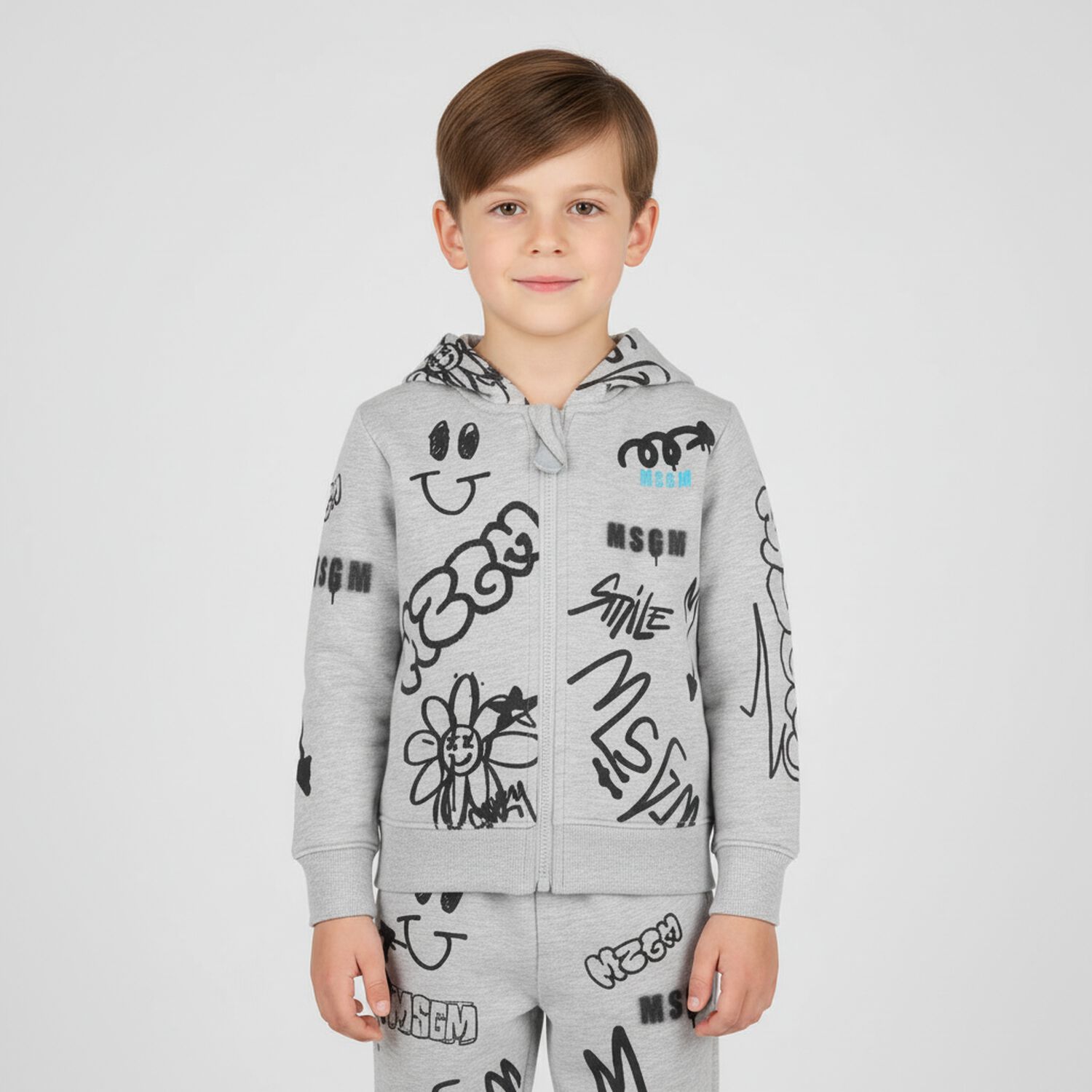 Younger Boys Grey Logo Tracksuit, 1, hi-res