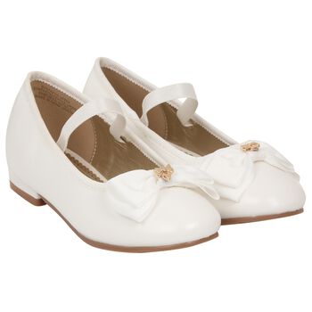 Girls White Bow Leather Shoes