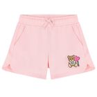 Girls Pink Teddy Bear Logo Shorts, 1, hi-res