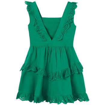 Girls Green Broderie Anglaise Dress