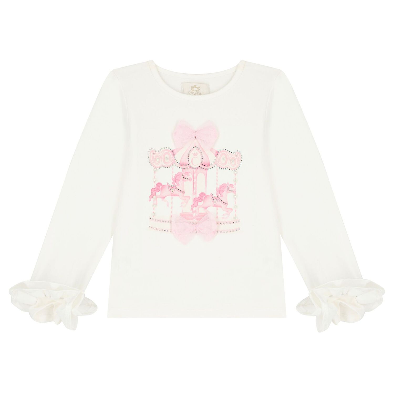 طقم تنورة للبنات باللون العاجي و الوردي , 1, hi-res