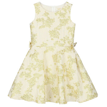 Girls Ivory & Gold Brocade Dress