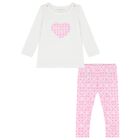 Baby Girls White & Pink Heart Leggings Set, 1, hi-res