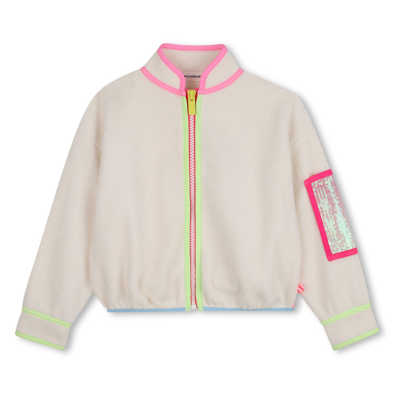 Girls Beige Fleece Zip Up Top, 1, hi-res