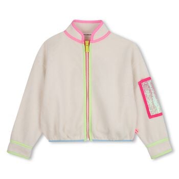 Girls Beige Fleece Zip Up Top