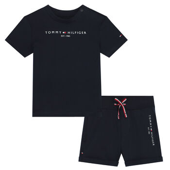 Baby Boys Navy Blue Logo Shorts Set