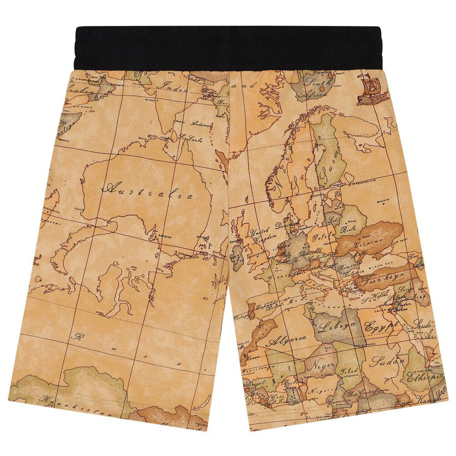 Boys Beige Geo Map Shorts, 1, hi-res image number null