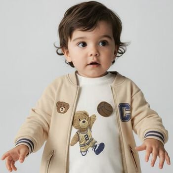 Younger Boys Beige Teddy Bear Zip Up Top