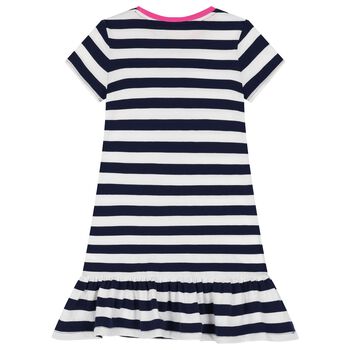 Girls White & Navy Blue Logo Dress