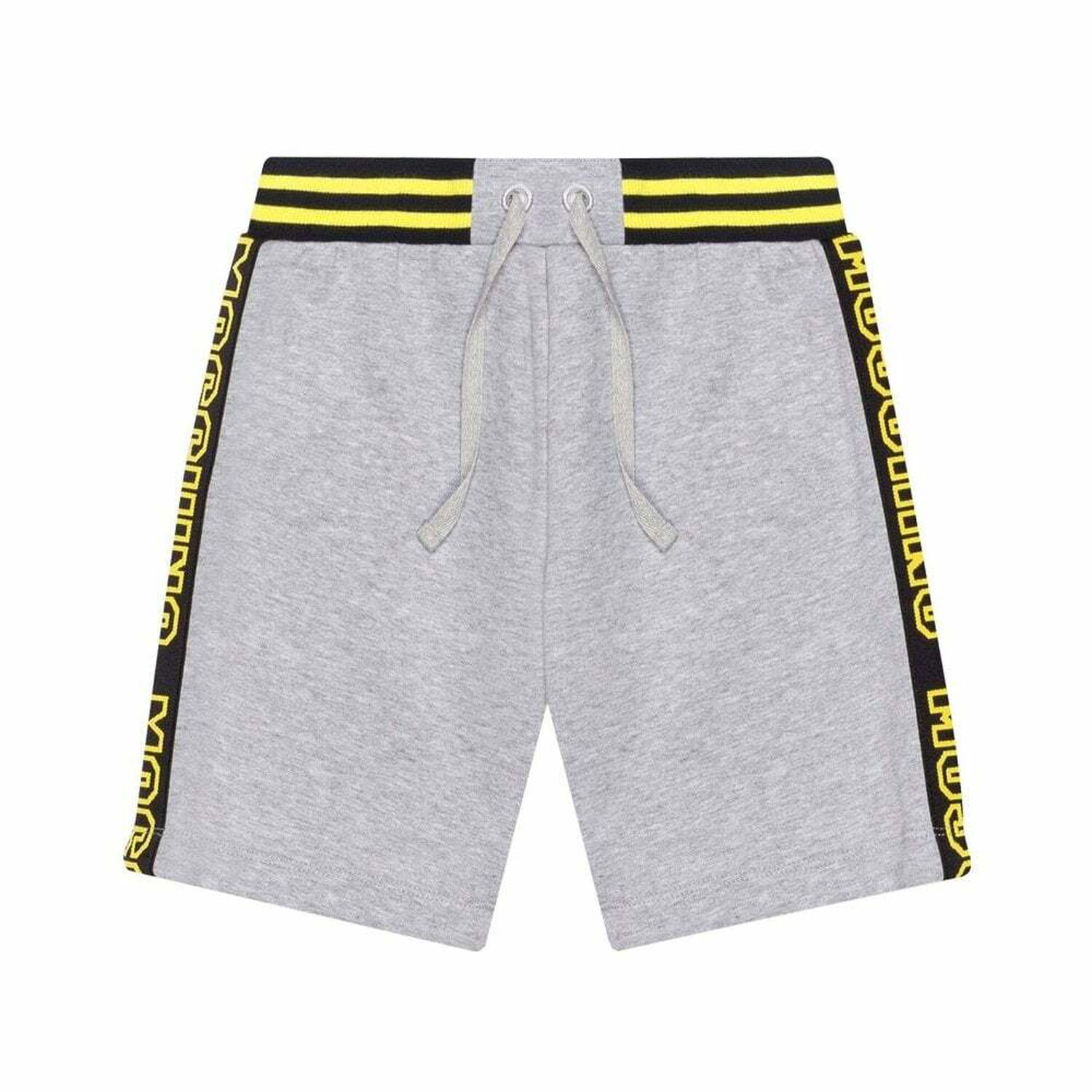 Boys Grey Cotton Jersey Logo Shorts, 1, hi-res